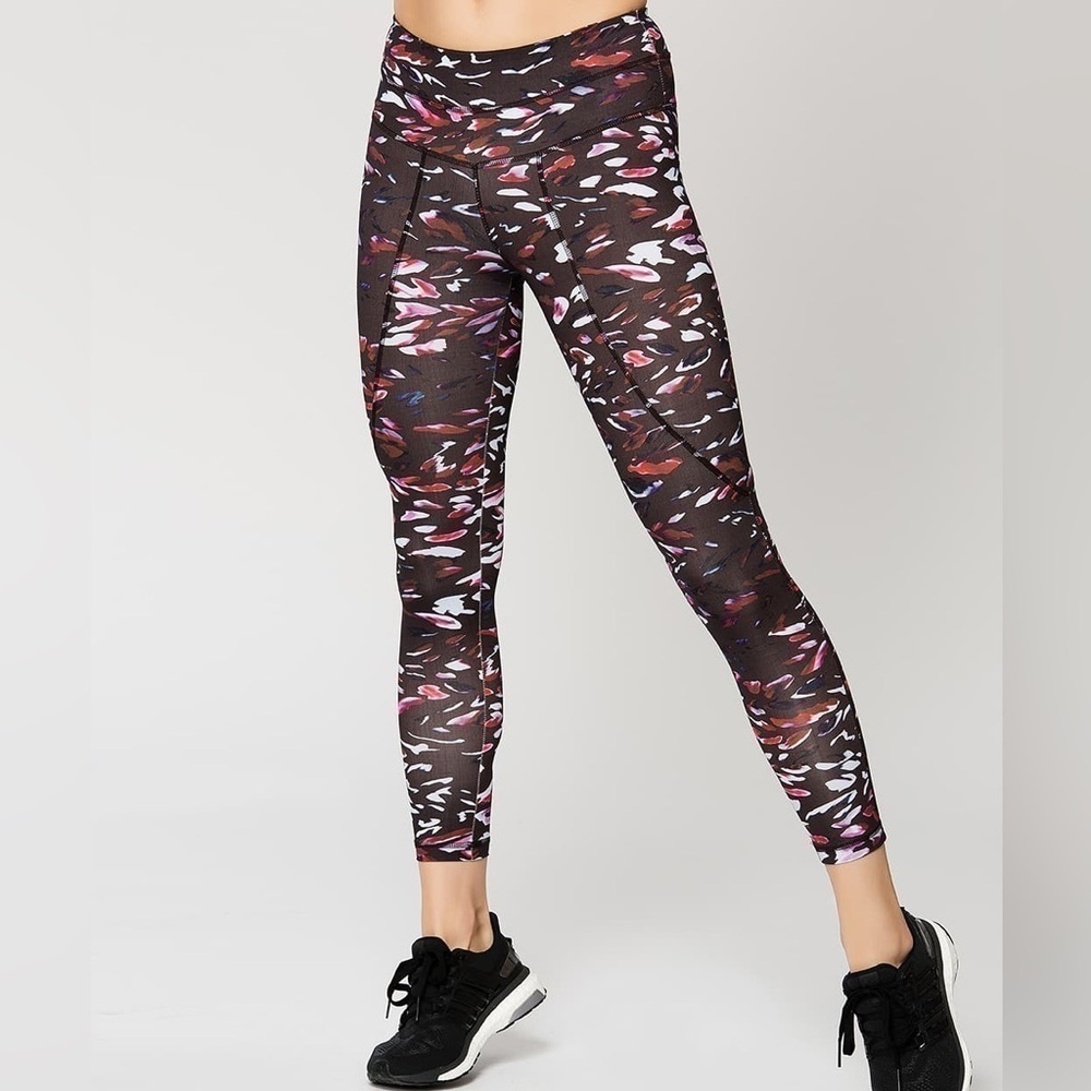 Varley Compression Leggings Medium Tiger Lily Print Workout Athleisure